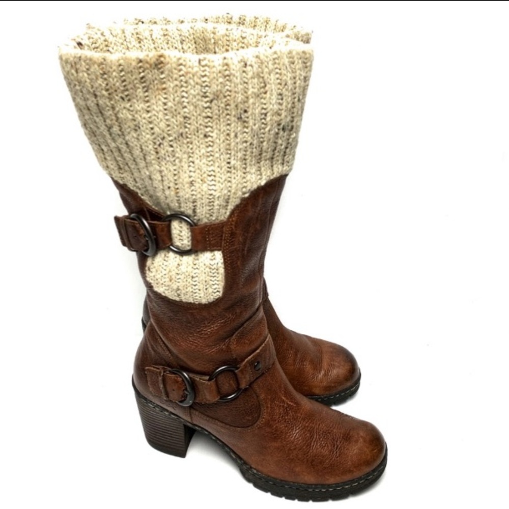 B.O.C. leather knee high boots thick woven sock edge chunky block heel Sz 8.5 - Picture 8 of 8